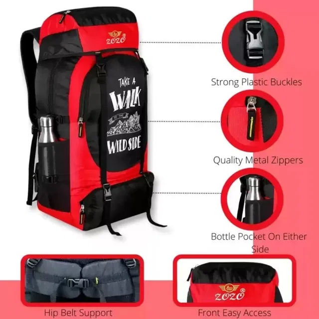 ZOZO Mountain Rucksacksbag Hiking Trekking Camping Bag Travel Backpack -60L (RED) Rucksack  - 60 L