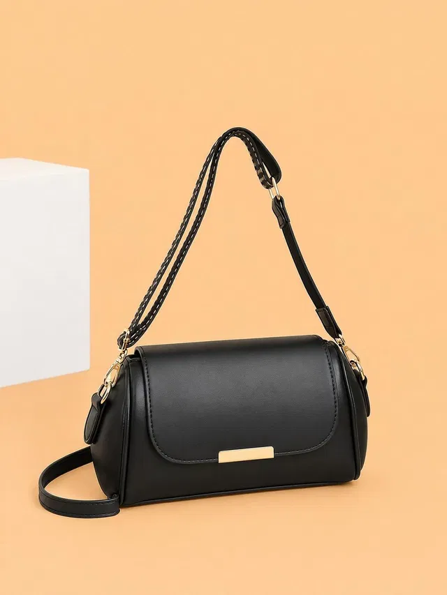 Sugraatelier Black Sling Bag Stylish Crossbody Shoulder Handbag with Adjustable Strap