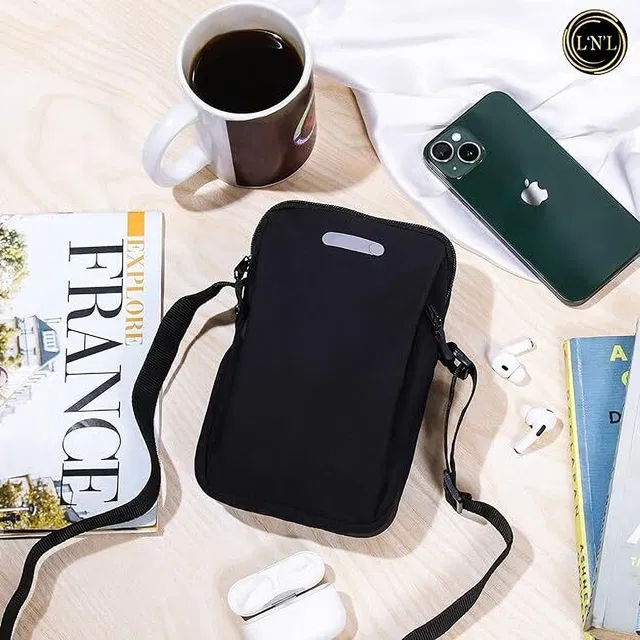 Look N Lock Black Sling Bag Trendy Cross Body Waterproof Mobile Shoulder Purse For Cell Phone Holder Handbag