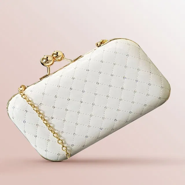Tooba Handicraft Party White  Clutch