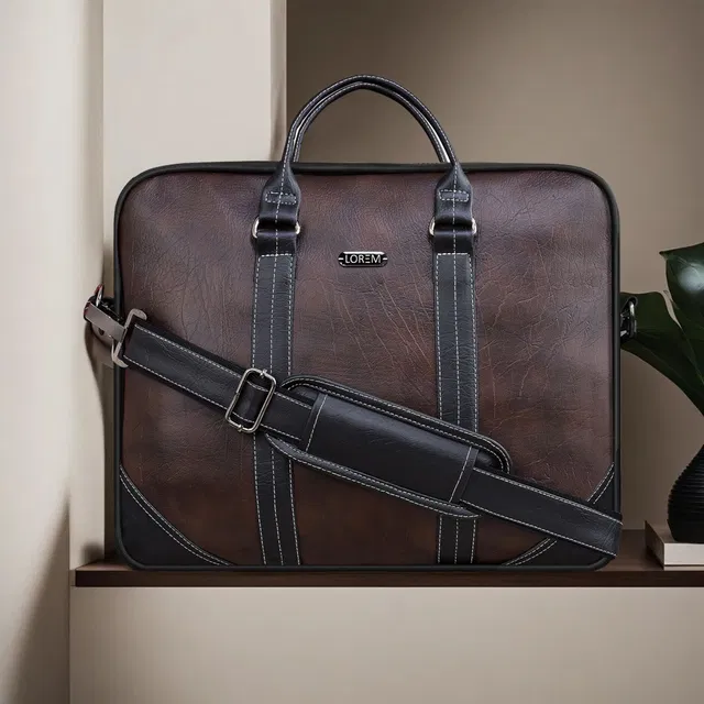 LOREM Brown & Black Color Faux Leather 10L Office Laptop Bag For Men & Women DB-BG44 Messenger Bag