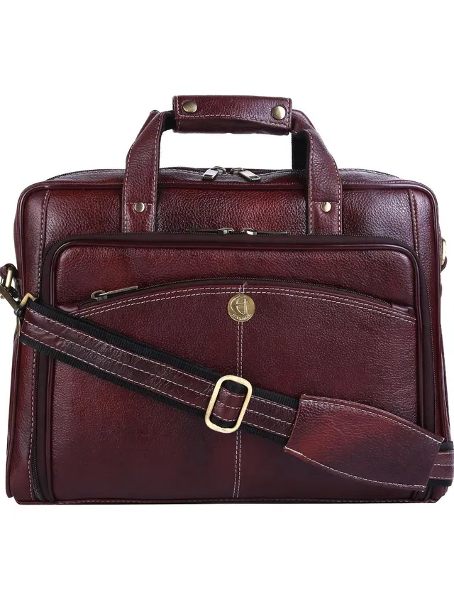 Hileder 100% Leather 15.5 Inch Travel Briefcase Laptop Messenger Office Bag, Deep Brown Messenger Bag