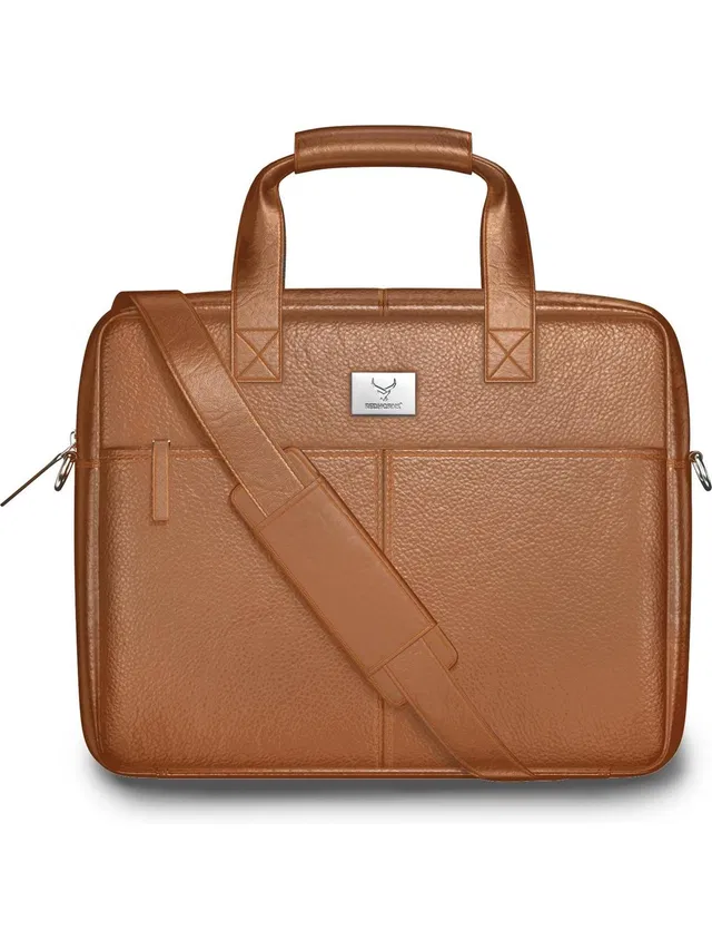 REDHORNS Genuine Leather Bag for unisex,14.6-Inch Padded Laptop & Adjustable Sling Strap Messenger Bag