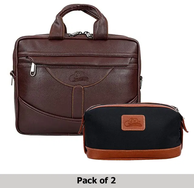 Leatherworld Combo Office Bag With Travel pouch Kit Pack of 2 Messenger Bag