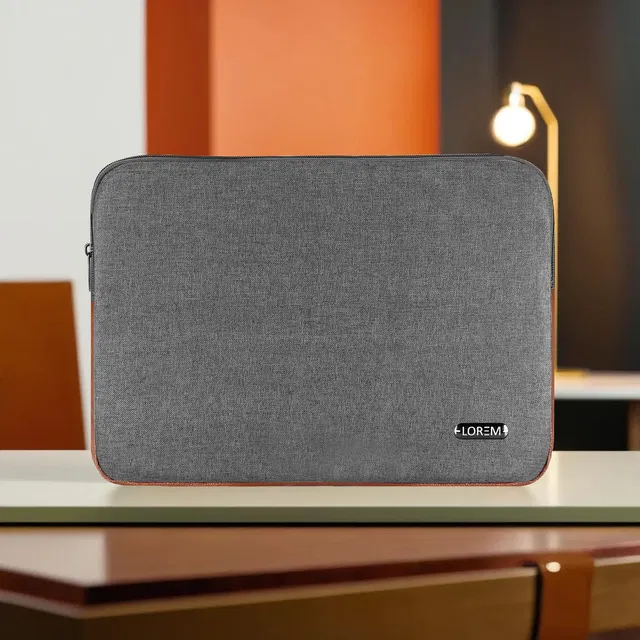 LOREM 15.6" Grey & Tan Office Laptop Sleeve / Slip / Cover / Case with Zipper Closure Laptop Sleeve/Cover