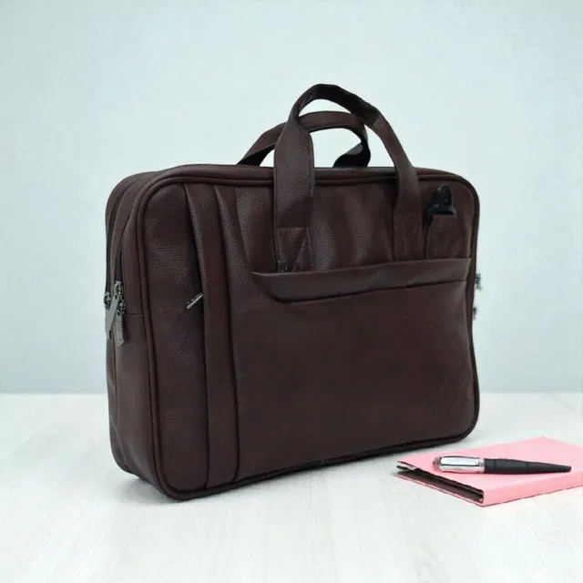 BIBO brown leather laptop executive shoulder bag for men and women for office Waterproof Laptop Sleeve/Cover