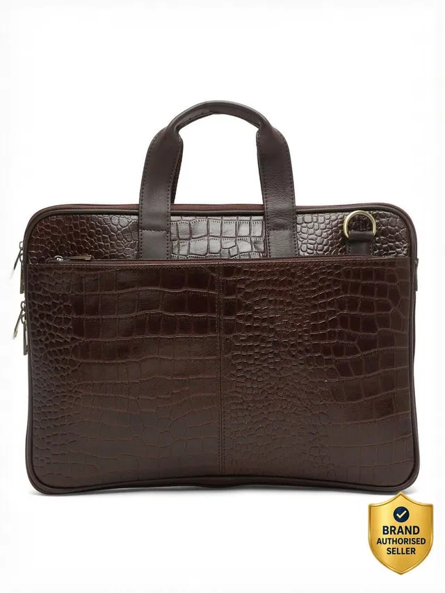 Teakwood Leathers Unisex Brown Textured Genuine Leather Laptop Bag Waterproof Laptop Sleeve/Cover