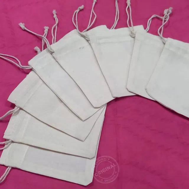 Navyas Fashion Reusable Washable Cotton Fabric Drawstring Travel Pouch Pack of 5