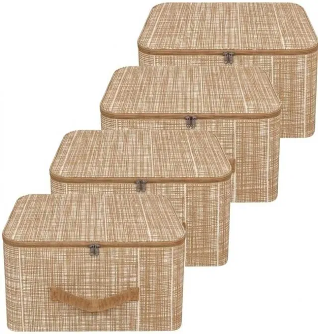Ibw Beige Crosshatch Fabric Storage Box with Zipper Lid & Carry Handle