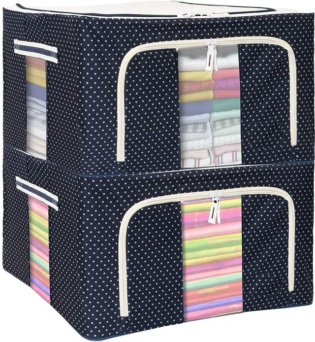 MLSALES Cloth storage box wardrobe organizers 66 Liter PACK OF 2 Pack-2[66 Litres]Wardrobe Organizer,Storage Boxes for Clothes with Zip,Blue Dots Backpack 66L Folding Storage Box Living , Fabric Foldable Wardrobe Organizer