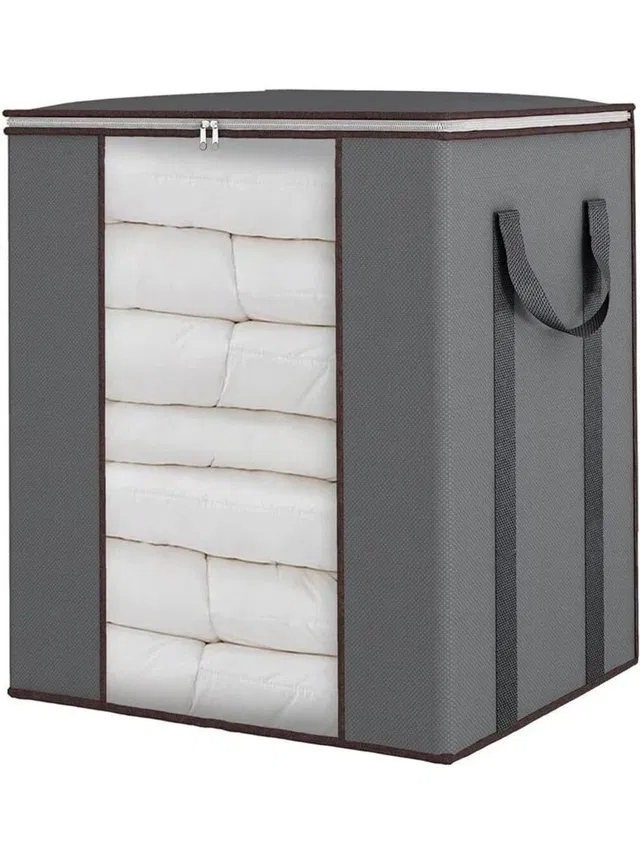 FARHAN INDUSTRIES Grey Underbed Blanket Rectangular Storage Bag Organizer with Side Handle Big Size Underbed Water Proof Storage Bag/Storage Organizer for Storing Blanket, Clothes Cover, Saree Cover with Zipper Closure Pack of 1