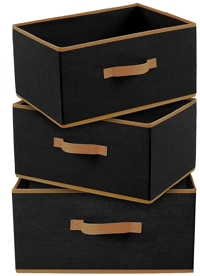 HANLOW Foldable Drawer Organiser Box for Clothes | Wardrobe Organiser with Handle | Multipurpose Closet Storage Organizer for Clothes, Toys, Books & Towels Non-Woven Clothes Storage Box | 40 x 29 x 23 cm (Pack of 3)