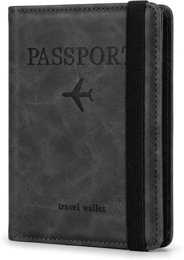 FIVELOVE Men & Women Travel Black Genuine Leather Document Holder