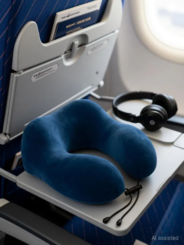 WELLGIVER Memory Foam Travel Pillow Pack of 1 Solid Ergonomic Support for Airplane, Car & Long Journeys, Soft Supportive Neck Pillow