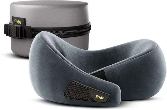 Frido Memory Foam Travel Pillow Pack of 1 Solid Adjustable Head Rest, 360° Neck & Chin Support, Sleeping Pillow for Car & Flight