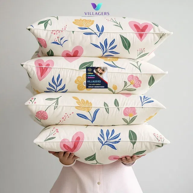 VILLAGERS Polyester Fibre Sleeping Pillow Pack of 4 Abstract Premium Pillow Set |