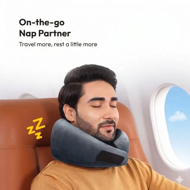 FLEXOVE Foam Travel Pillow Pack of 1 Solid Memory Foam Neck Pillow for Car, Airplane, Train & Travel Support Neck Pillow