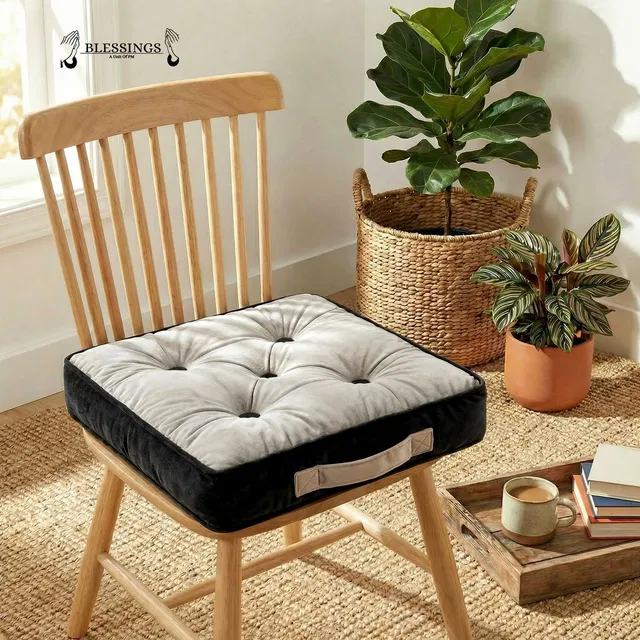 BLESSINGS Microfibre Floor Cushion Pack of 1 Solid Tufed Floor Cushion