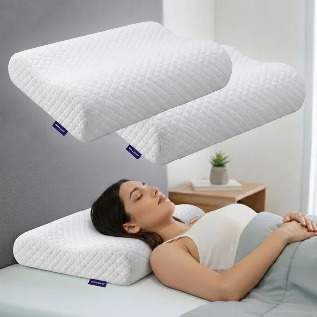 WELLGIVER Memory Foam Cervical Pack of 2 Geometric Orthopaedic Cervical Pillow for Neck Support, Memory foam Contour Pillow