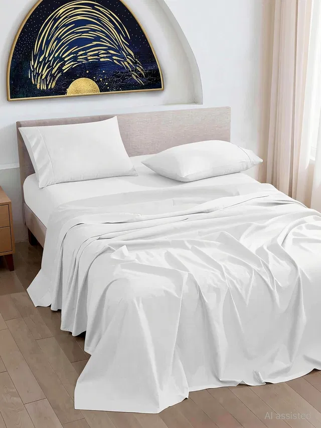 lacoza Cotton Blend Double Flat 400 TC Solid 1 Bedsheet with 2 Pillow Covers