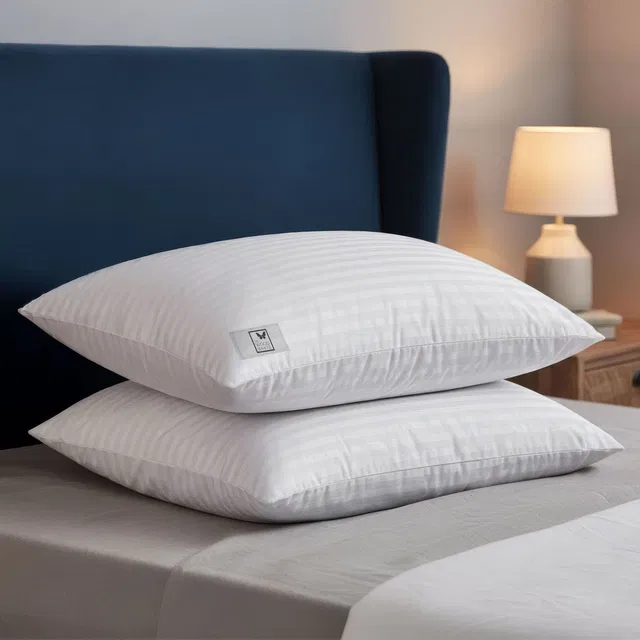 THE WOOD WHITE INDIA Microfibre Sleeping Pillow Pack of 2 Stripes Soft Pillows