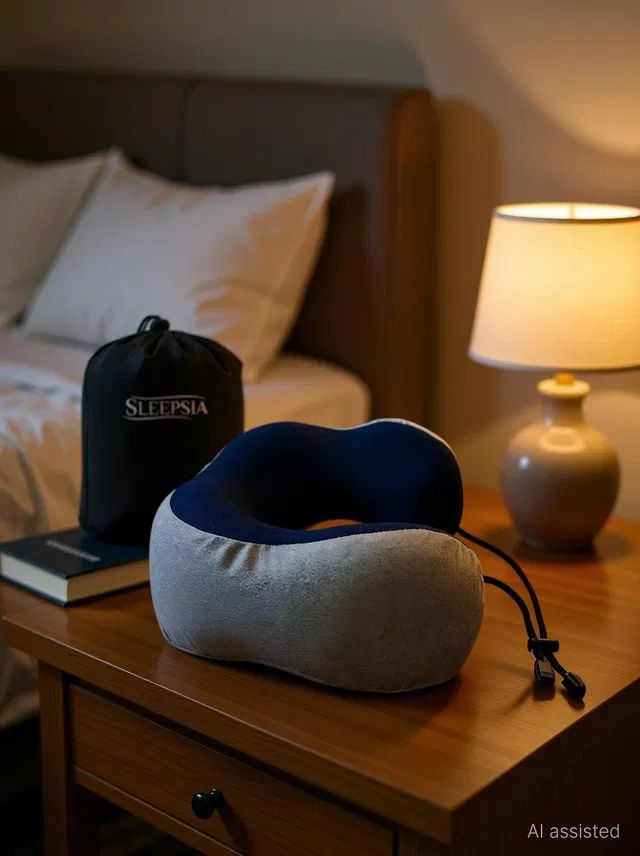 Sleepsia Memory Foam Travel Pillow Pack of 1 Solid Travel Neck Pillow - Travel Neck Support For Airplane