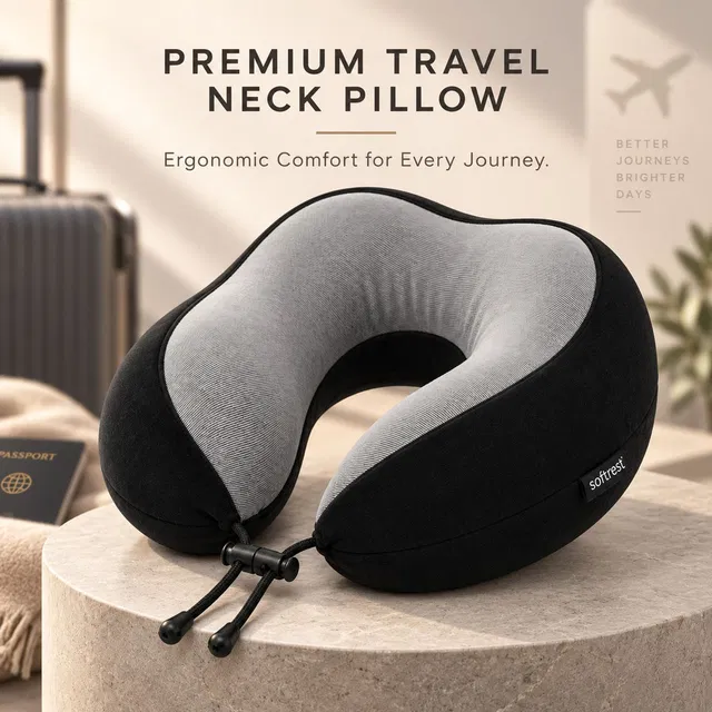 SOFTREST Memory Foam Travel Pillow Pack of 1 Solid SOFT REST TRAVEL