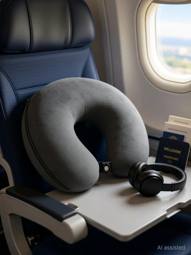 WELLGIVER Memory Foam Travel Pillow Pack of 1 Solid Ergonomic Support for Airplane, Car & Long Journeys, Soft Supportive Neck Pillow