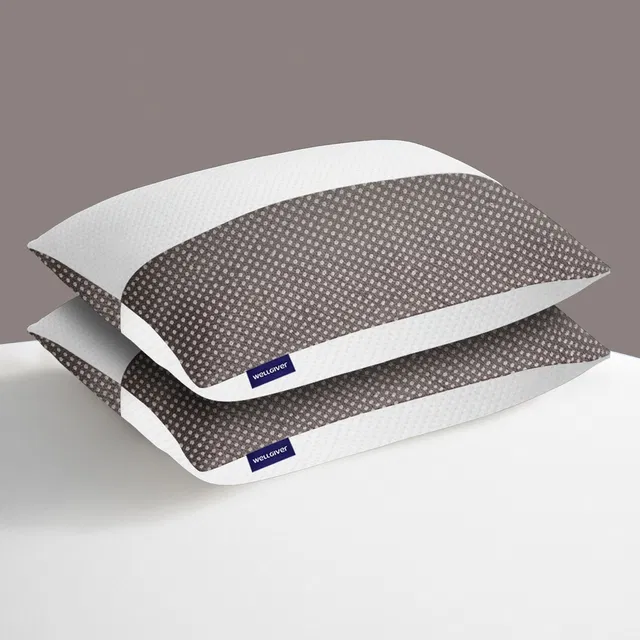 WELLGIVER Microfibre Sleeping Pillow Pack of 2 Geometric Ultra Soft Bed Pillow for Sleeping, 41x61 cm, Soft & Fluffy, with Inner Cover