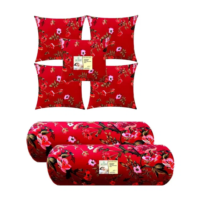 ACTOS Microfibre Sleeping Pillow Pack of 7 Floral Combo Set Of 5 Cushion And 2