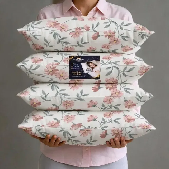 Rolling Animal Cotton Sleeping Pillow Pack of 4 Floral Premium Pillow Set