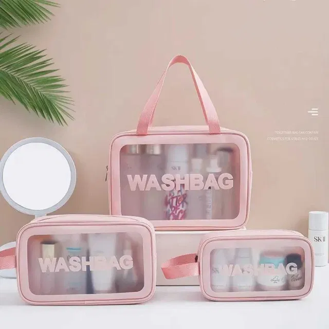 NOBLEUX Pink Wash Bag Set Of 3 Travel Toiletry Kit