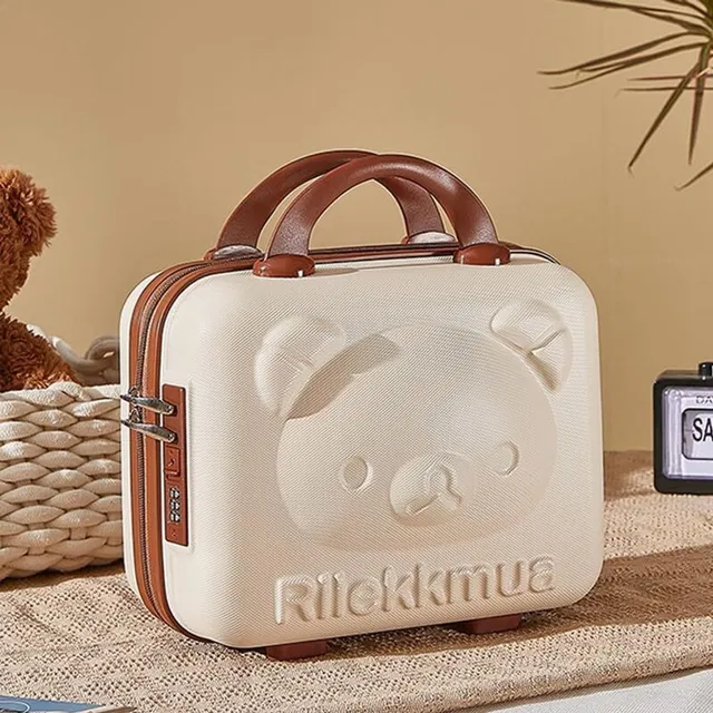 kripara Makeup Accessory Mini Luggage Vanity Bag Hard Shell Teddy Bear Durable Portable Travel Toiletry Kit