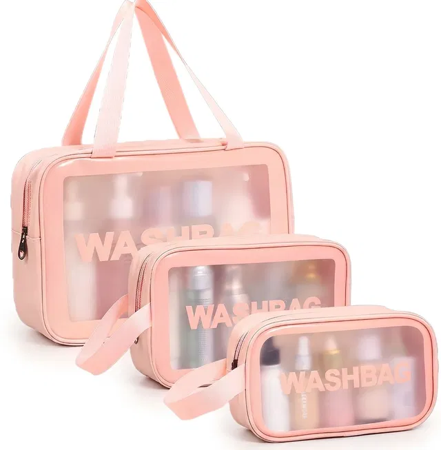 Aadhya Bloom 3 Pcs Travel Wash Bag Set for Black, Blue, Pink | Travel Toiletry Kit