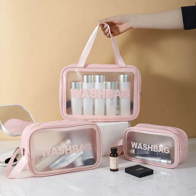 hustle Travel Wash Bag Set of 3 Cosmetic Organizer Toiletry Storage Bags(Pink-A) Travel Toiletry Kit