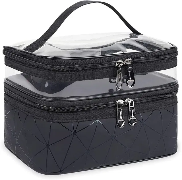 viulvuk Luxury Double Layer Makeup Pouch with Brush Holder | Cosmetic Bags, Wash Bag & Travel Toiletry Kit
