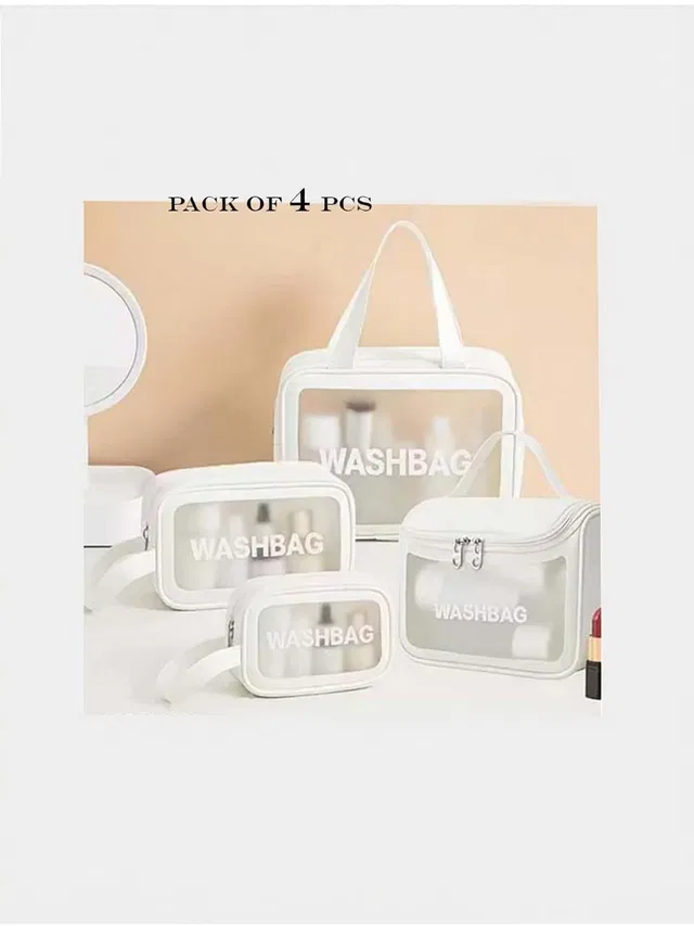 Om Shantam sarees Cosmetic Bag Pouch Transparent Pvc Travel Toiletry Makeup Wash Bag Set of 4Pcs Travel Toiletry Kit