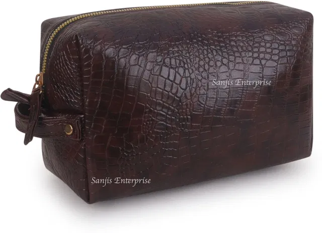 Sanjis Enterprise Toiletry Pouch for Men Leather Pouch for Men & Women|Shaving Kit Toiletry Bag Travel Toiletry Kit