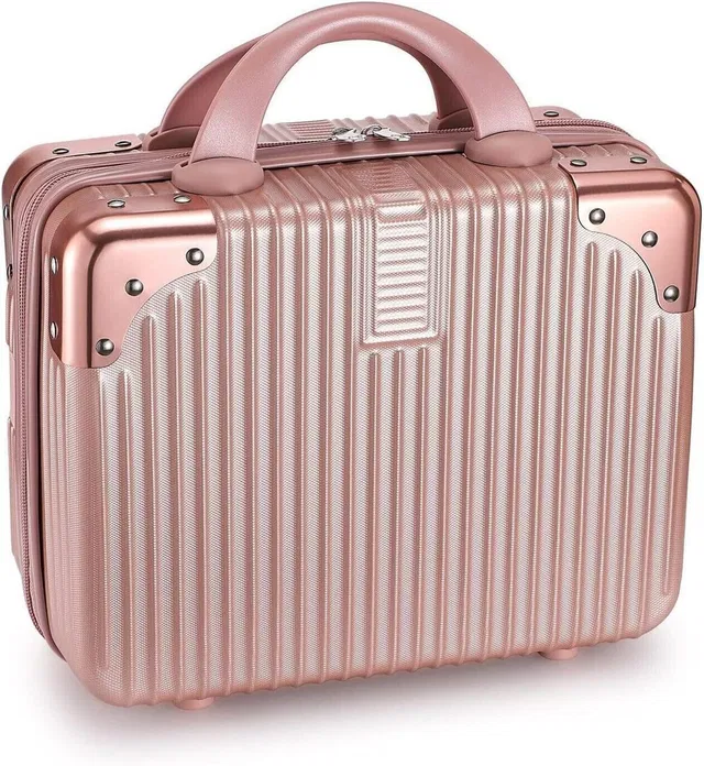 FLERCISA Premium Rose Gold Hard-Shell Vanity Case Portable Makeup Travel Suitcase Travel Toiletry Kit
