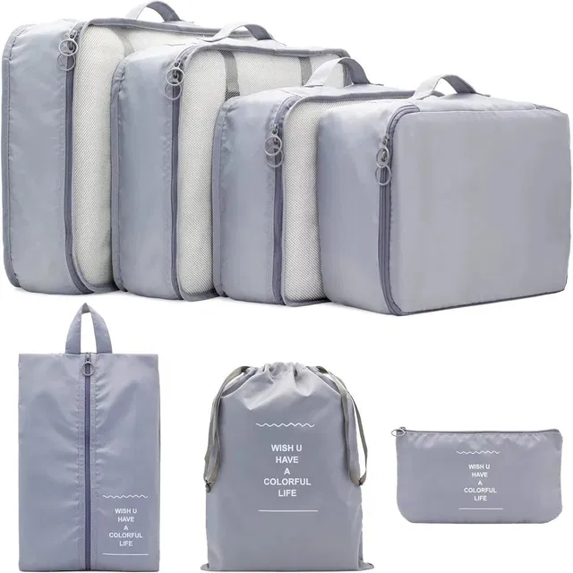 iweike Stylish Organizer 7 Set Packing Cubes Bags - 4 Clothes Space Saving & 3 Pouches Travel Toiletry Kit