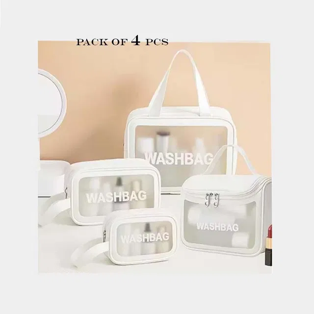 HouseOfCommon Cosmetic Bag Pouch Transparent Pvc Travel Toiletry Makeup Wash Bag Set of 4Pcs Travel Toiletry Kit