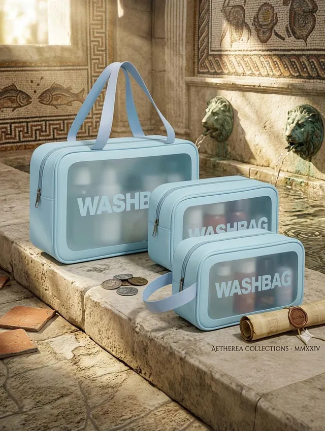 SKURU Sky Blue Wash Bag Set of 3 Cosmetic Storage Organizer Travel Toiletry Kit