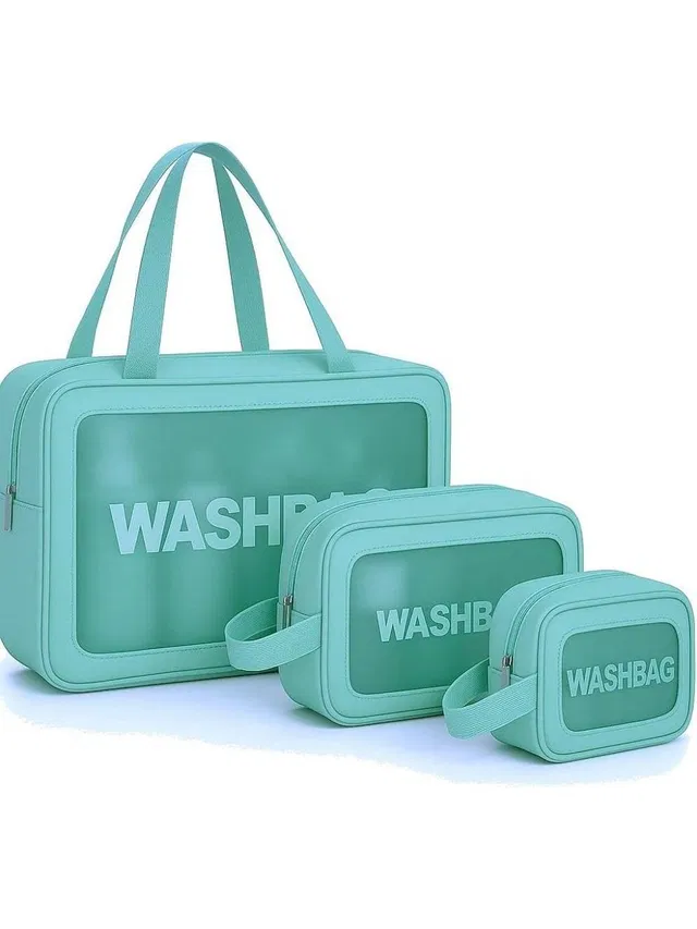 dharti enterprise Pvc Travel Makeup Bag Cosmetic Bag for Women Toiletr Storage Kit Set of 3 -Green Travel Toiletry Kit