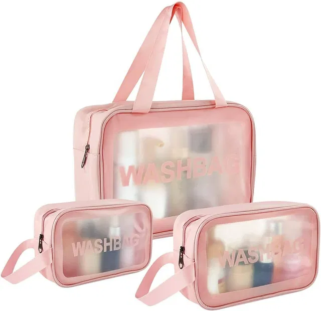 HXOSET Toiletry Bag,Wash Make Up Bag PVC Waterproof Zippered Cosmetic Bag(3PCS Pink) Travel Toiletry Kit