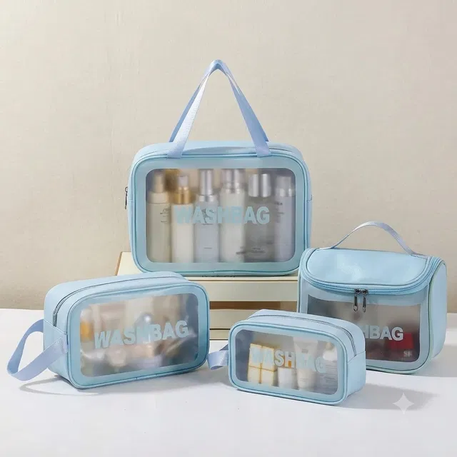 NOBLEUX Transparent PVC Cosmetic Travel Wash Bag Set of 4 Travel Toiletry Kit