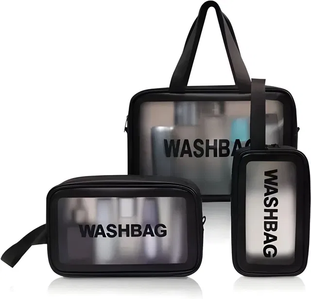 HANUMANTH Travel Wash Bag Set of 3 Cosmetic Organizer Toiletry Storage Bags(Black-J) Travel Toiletry Kit