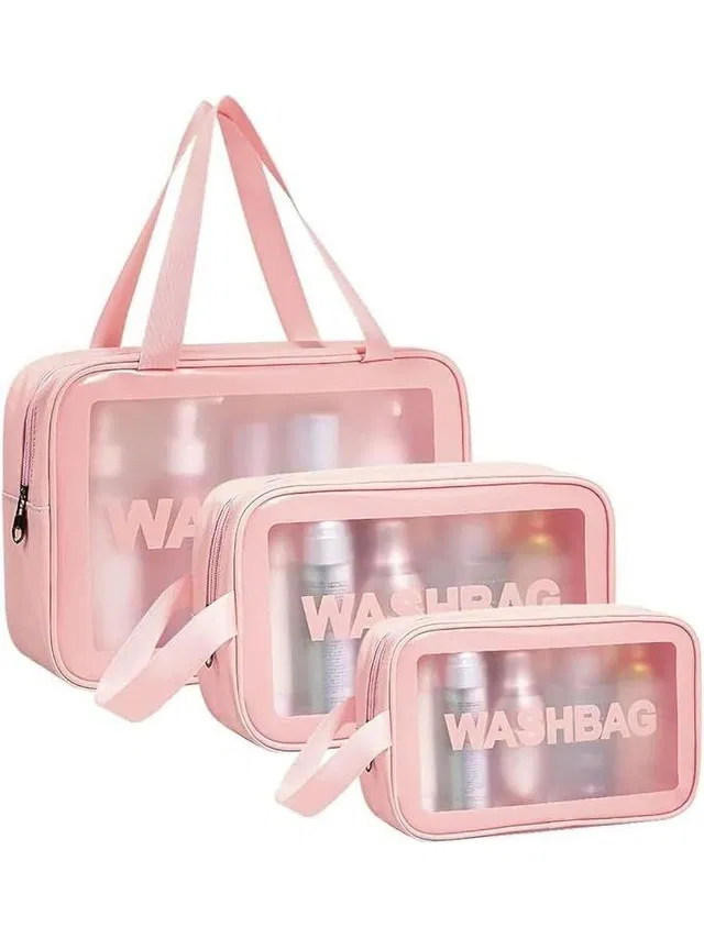 ZENVIA Cosmetic Pouch, Pouch Set Toiletry Bag, Toiletry Storage Kit Set of 3 (Pink) Travel Toiletry Kit
