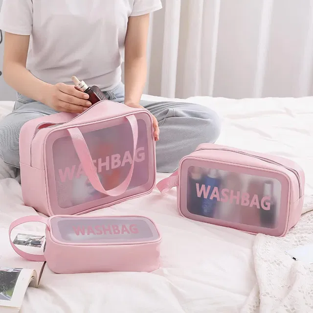 Evouk 3Pcs Washbag Set, Wash Make Up Bag Waterproof Zippered Washbasg Bag, Vanity Box Travel Toiletry Kit
