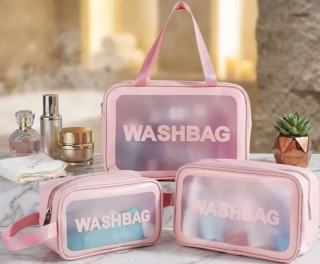 HANUMANTH Travel Wash Bag Set of 3 Cosmetic Organizer Toiletry Storage Bags(Pink-G) Travel Toiletry Kit