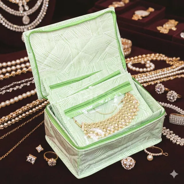 Pankhuri Travel-Friendly Jewellery Case, Ideal for Necklace, Earring & Bangle(Green) Jewellery Vanity Box